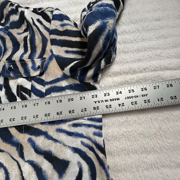 JM Collection Petite Womens Size 16P Zebra Print Button-Up Linen Shirt Top Blue - Picture 6 of 7